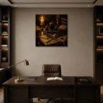 Crossed Quills Ink Set Dark Academia Wall Art Canvas Print displayed in a contemporary gallery-inspired room