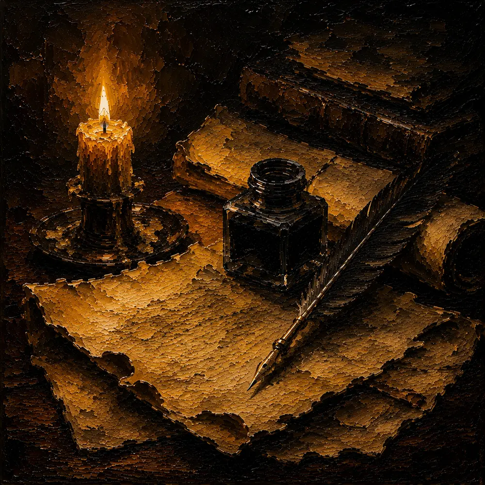 Candlelit Parchment Quill Dark Academia Wall Art Canvas Print