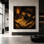 Candlelit Parchment Quill Dark Academia Wall Art Canvas Print - Image 3