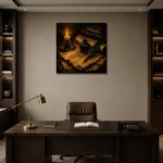 Candlelit Parchment Quill Dark Academia Wall Art Canvas Print displayed in a contemporary gallery-inspired room