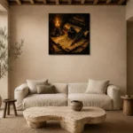 Candlelit Parchment Quill Dark Academia Wall Art Canvas Print presented in a sophisticated home setting
