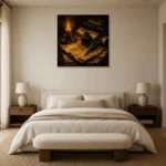 Candlelit Parchment Quill Dark Academia Wall Art Canvas Print showcased in an elegant minimalist interior