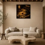 Sealed Envelope Quill Dark Academia Wall Art Canvas Print presented in a sophisticated home setting