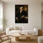 Candlelit Scholar Classical Portrait Wall Art Canvas Print styled in a refined neutral interior