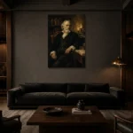 Candlelit Scholar Classical Portrait Wall Art Canvas Print shown in a warm modern interior
