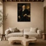 Candlelit Scholar Classical Portrait Wall Art Canvas Print presented in a sophisticated home setting