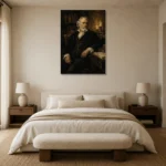 Candlelit Scholar Classical Portrait Wall Art Canvas Print showcased in an elegant minimalist interior