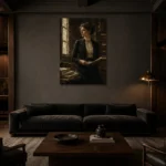 Windowlit Archivist Classical Portrait Wall Art Canvas Print shown in a warm modern interior