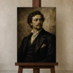 Victorian Gentleman Classical Portrait Wall Art Canvas Print displayed on a studio easel