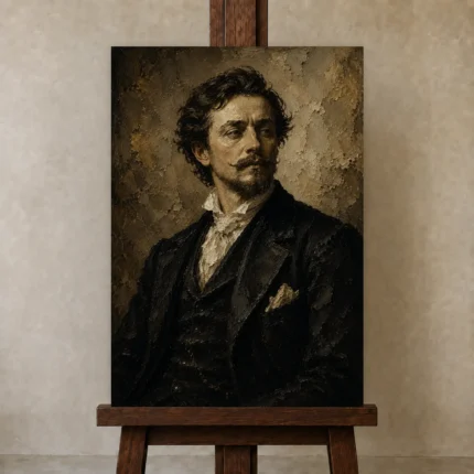 Victorian Gentleman Classical Portrait Wall Art Canvas Print shown in Studio Easel