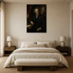 Candlelit Scholar’s Desk Classical Portrait Wall Art Canvas Print showcased in an elegant minimalist interior
