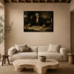 Candlelit Cartographer Classical Portrait Wall Art Canvas Print presented in a sophisticated home setting