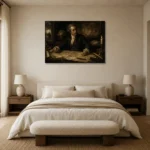 Candlelit Cartographer Classical Portrait Wall Art Canvas Print showcased in an elegant minimalist interior