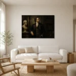 Library Gentleman Classical Portrait Wall Art Canvas Print styled in a refined neutral interior