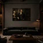 Library Gentleman Classical Portrait Wall Art Canvas Print shown in a warm modern interior