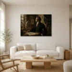 Windowlit Botanist Classical Portrait Wall Art Canvas Print styled in a refined neutral interior