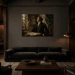Windowlit Botanist Classical Portrait Wall Art Canvas Print shown in a warm modern interior