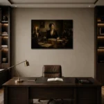 Candlelit Council Chair Classical Portrait Wall Art Canvas Print displayed in a contemporary gallery-inspired room