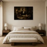 Candlelit Council Chair Classical Portrait Wall Art Canvas Print showcased in an elegant minimalist interior