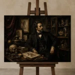 Cabinet of Curiosities Gentleman Classical Portrait Wall Art Canvas Print displayed on a studio easel