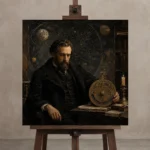 Celestial Astronomer Classical Portrait Wall Art Canvas Print displayed on a studio easel
