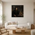 Celestial Astronomer Classical Portrait Wall Art Canvas Print styled in a refined neutral interior