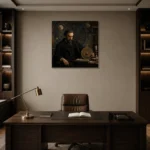Celestial Astronomer Classical Portrait Wall Art Canvas Print displayed in a contemporary gallery-inspired room