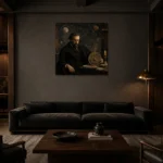 Celestial Astronomer Classical Portrait Wall Art Canvas Print shown in a warm modern interior