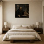 Celestial Astronomer Classical Portrait Wall Art Canvas Print showcased in an elegant minimalist interior