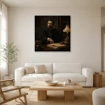 Lamplit Advocate Classical Portrait Wall Art Canvas Print styled in a refined neutral interior