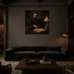 Lamplit Advocate Classical Portrait Wall Art Canvas Print shown in a warm modern interior