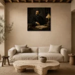 Lamplit Advocate Classical Portrait Wall Art Canvas Print presented in a sophisticated home setting