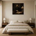 Lamplit Advocate Classical Portrait Wall Art Canvas Print showcased in an elegant minimalist interior