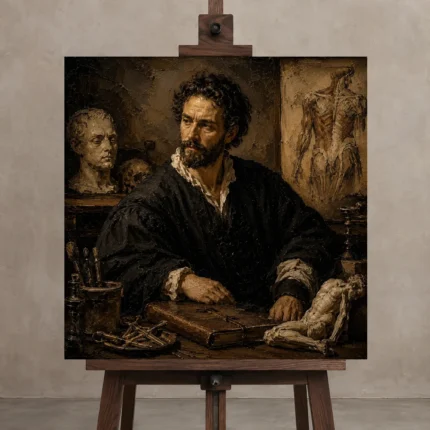 Anatomist Scholar Classical Portrait Wall Art Canvas Print shown in Studio Easel
