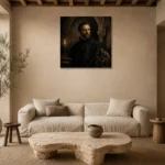 Candlelit Gothic Scholar Classical Portrait Wall Art Canvas Print presented in a sophisticated home setting