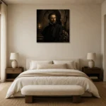 Candlelit Gothic Scholar Classical Portrait Wall Art Canvas Print showcased in an elegant minimalist interior