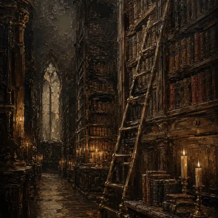 Candlelit Library Dark Academia Wall Art Canvas Print