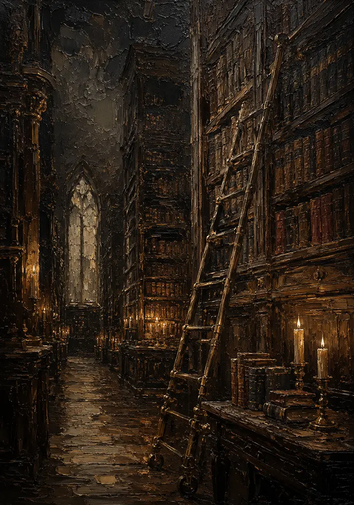 Candlelit Library Dark Academia Wall Art Canvas Print
