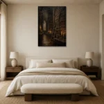 Candlelit Library Dark Academia Wall Art Canvas Print showcased in an elegant minimalist interior