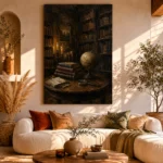 Antique Globe Library Dark Academia Wall Art Canvas Print - Image 11