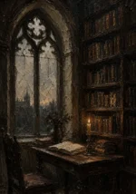 Gothic Window Library Dark Academia Wall Art Canvas Print