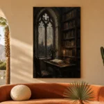 Gothic Window Library Dark Academia Wall Art Canvas Print - Image 6