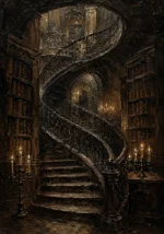 Spiral Staircase Library Dark Academia Wall Art Canvas Print