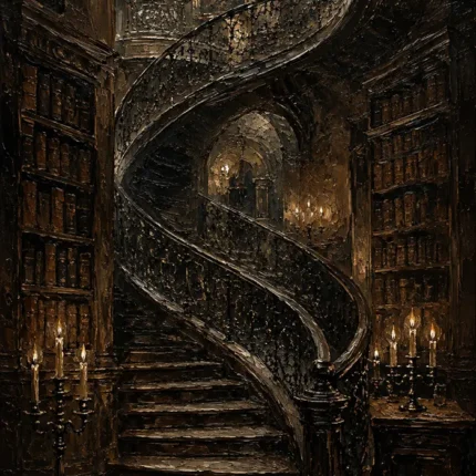 Spiral Staircase Library Dark Academia Wall Art Canvas Print