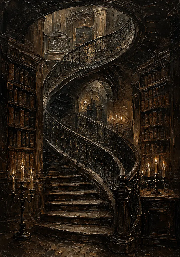 Spiral Staircase Library Dark Academia Wall Art Canvas Print
