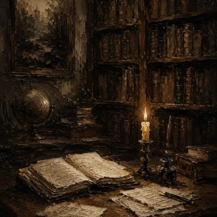 Candlelit Writing Desk Dark Academia Wall Art Canvas Print