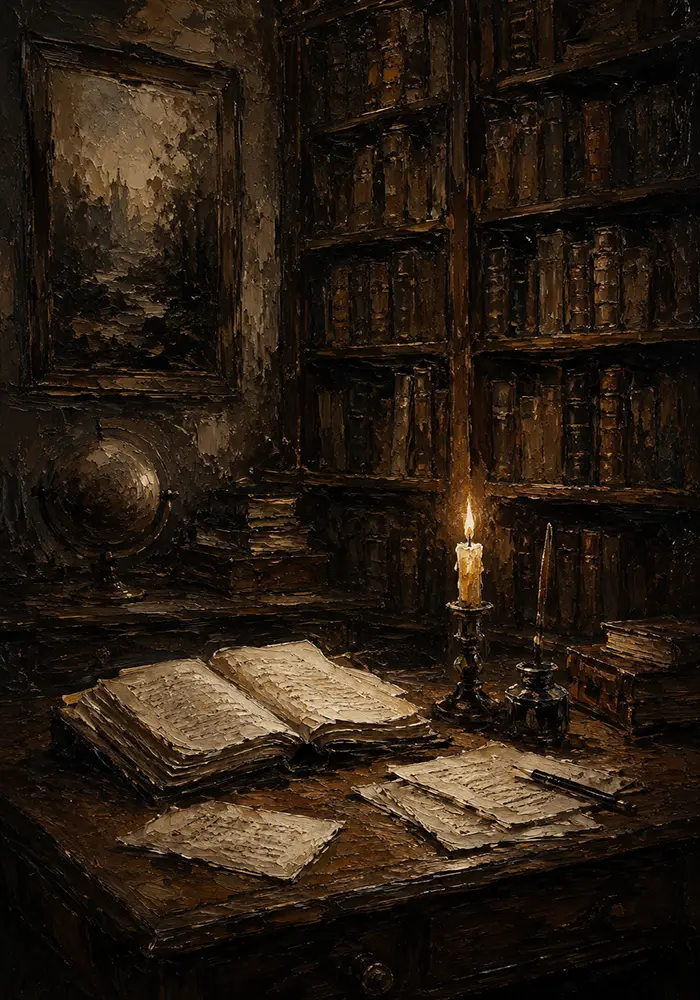Candlelit Writing Desk Dark Academia Wall Art Canvas Print