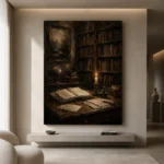 Candlelit Writing Desk Dark Academia Wall Art Canvas Print - Image 4