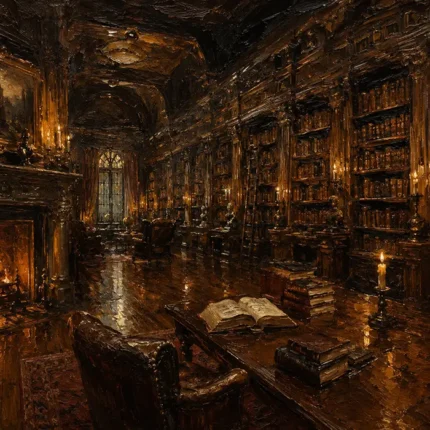 Grand Fireplace Library Dark Academia Wall Art Canvas Print