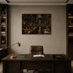 Grand Reading Hall Dark Academia Wall Art Canvas Print displayed in a contemporary gallery-inspired room